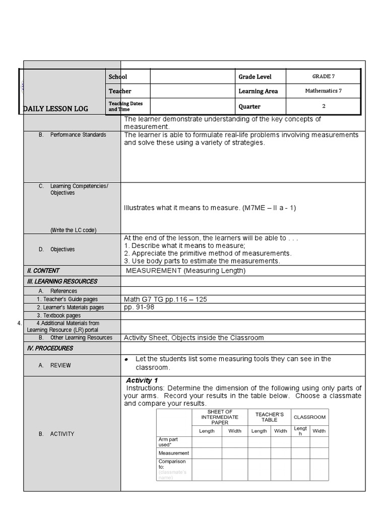Daily lesson log teaching dates and time pdf learning teachers