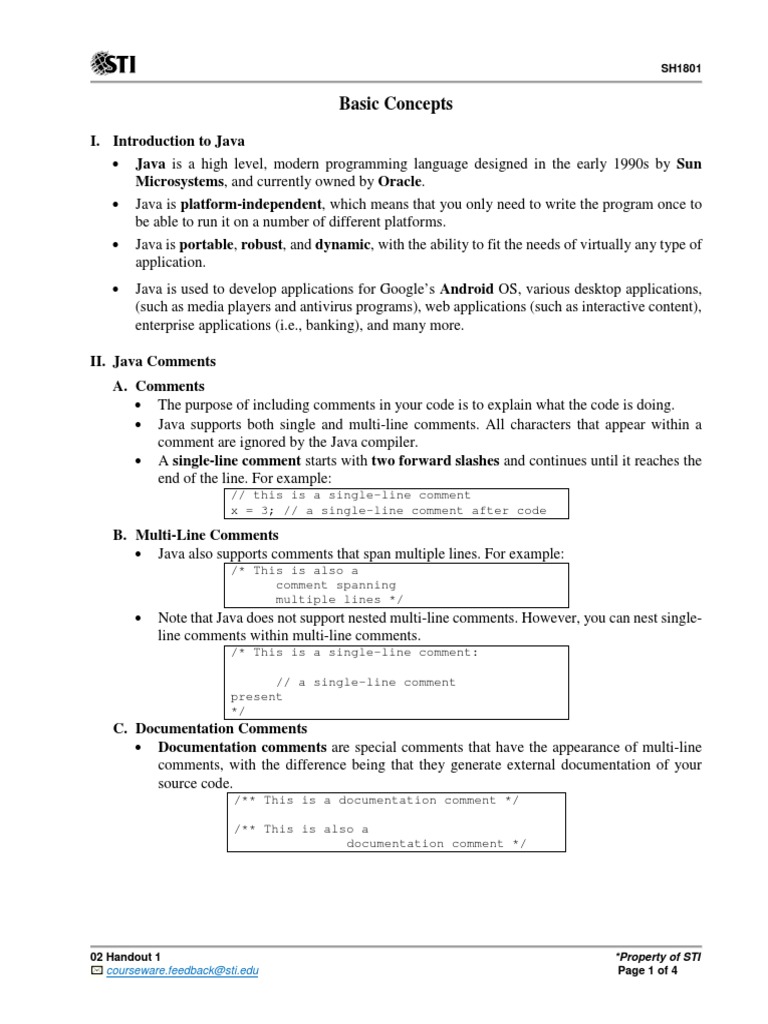 Basic Concepts: I. Introduction To Java Microsystems, and Currently ...