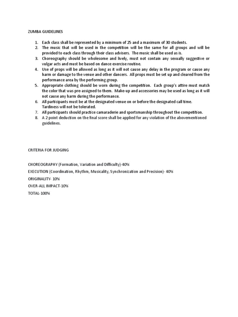 Zumba Guidelines PDF