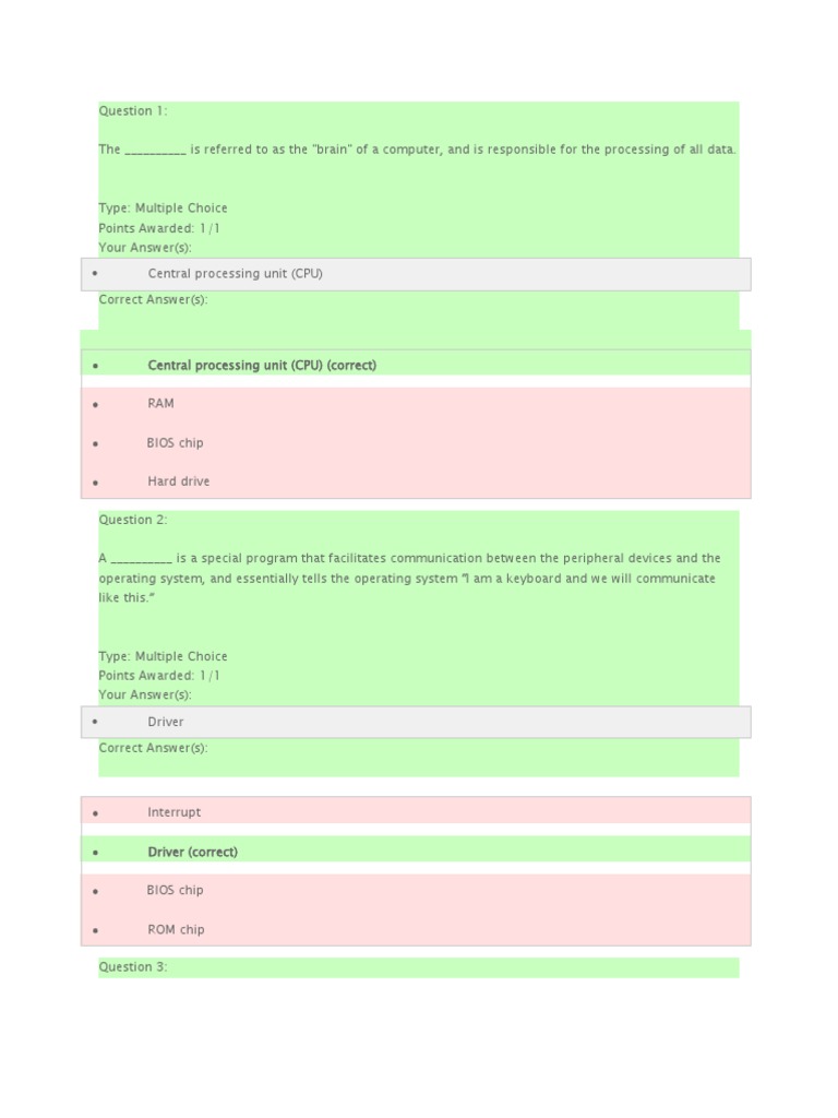 Test 1 | PDF | Computer Data Storage | Random Access Memory