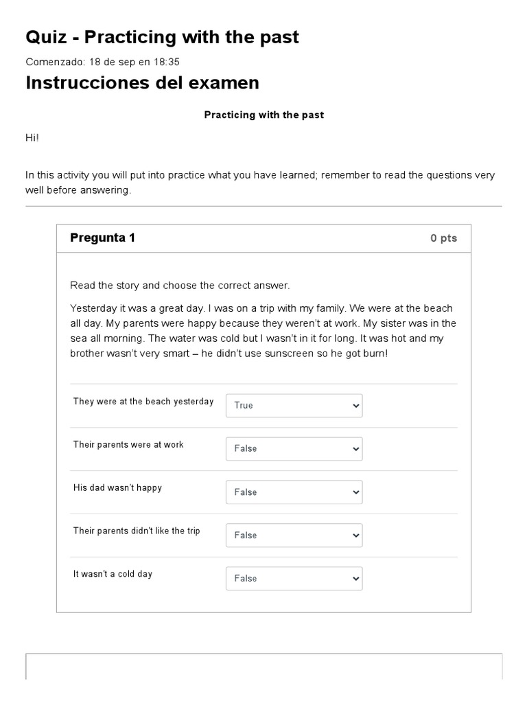 Examen - Quiz - Practicing With The Past | PDF | Wellness