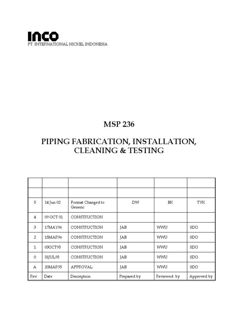 MSP 236: Piping Cleaning Specifications | PDF | Pipe (Fluid Conveyance ...