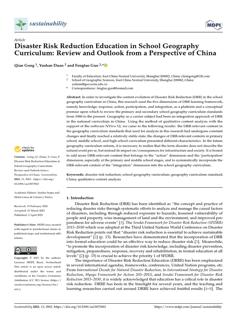 Disaster Risk Reduction Education in School Geography Curriculum ...
