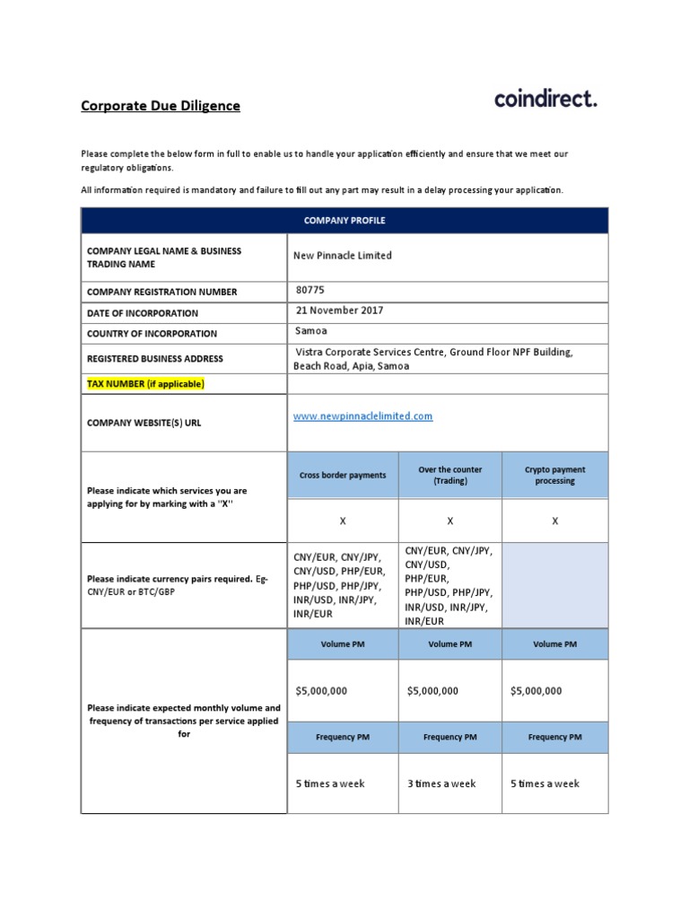 Corporate Due Diligence Form | PDF | Business | Economies