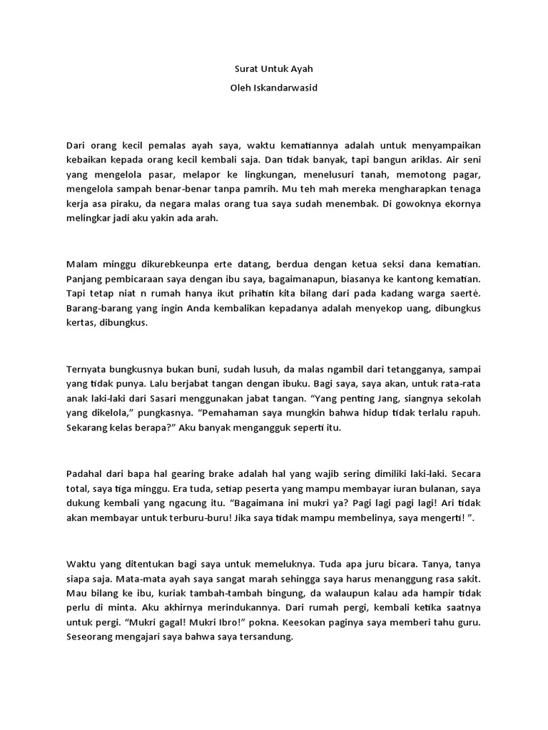 Cerpen Surat Untuk Ayah Iskandar Wasid Pdf