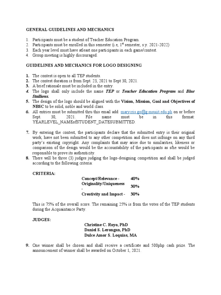 General Guidelines and Mechanics | PDF
