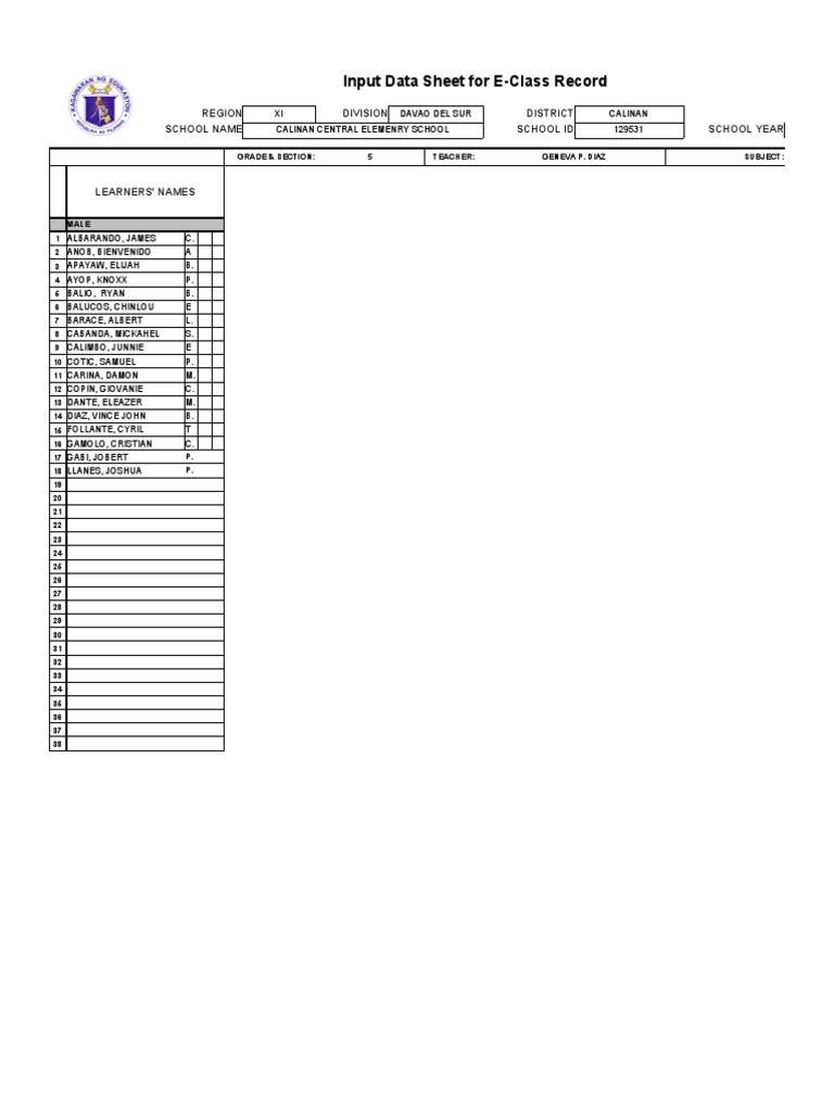 E-Class Record for Grade 5 English | PDF
