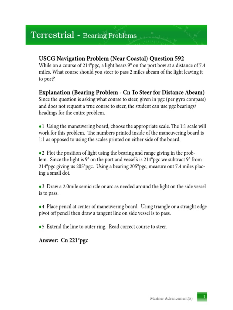 Terrestrial USCG Navigation Problem (Near Coastal) Question 592 PDF