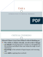Unit 1: Introduction To Critical Thinking