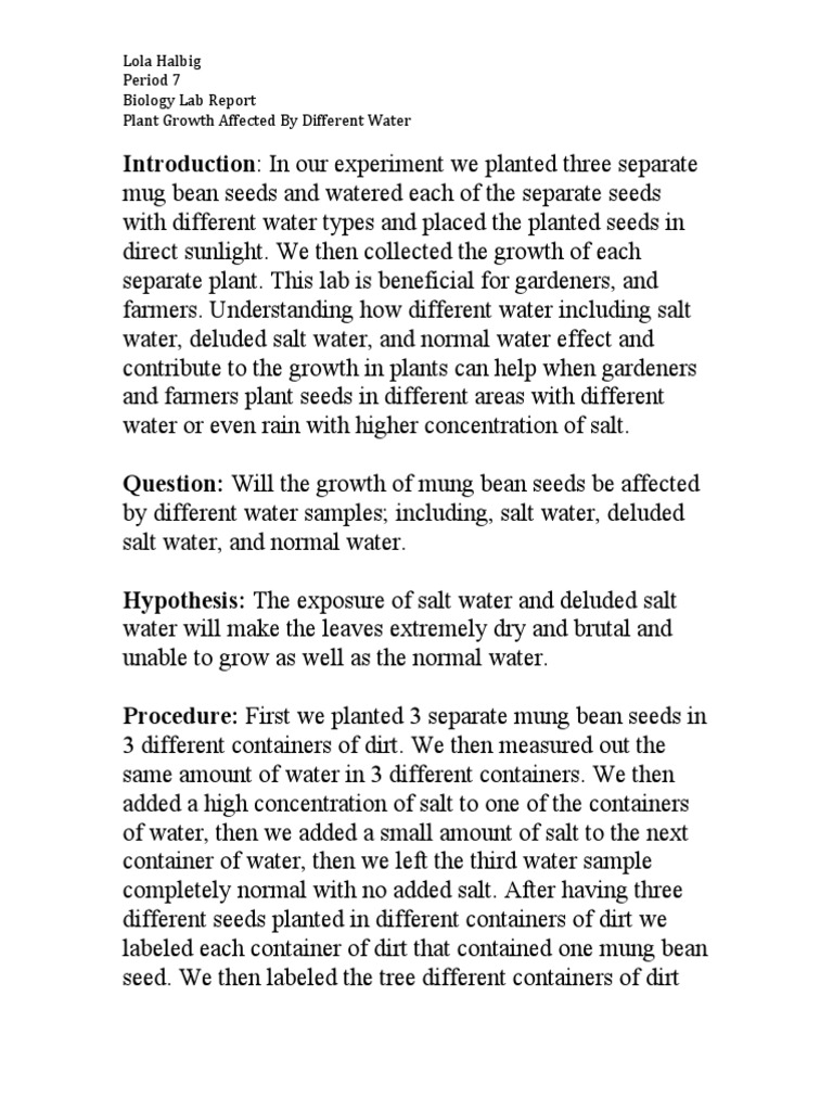 Introduction: in Our Experiment We Planted Three Separate | PDF | Home ...