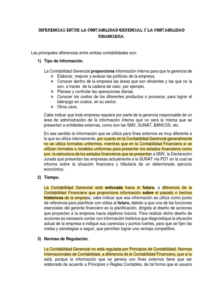 Diferencias entre contabilidad gerencial y financiera | PDF ...