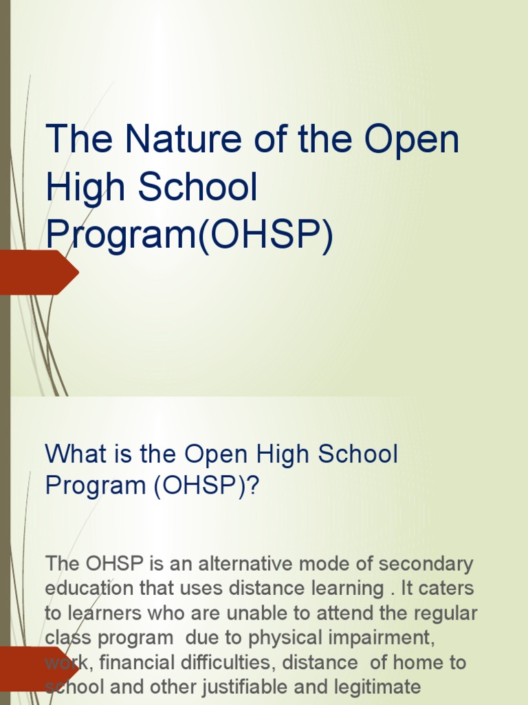 Overview of the Open High School Program | PDF | Educational Assessment ...