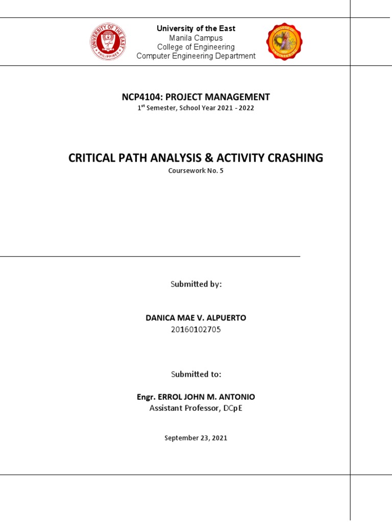 (NCP4015) CW5 - Critical Path Analysis and Activity Crashing | PDF ...