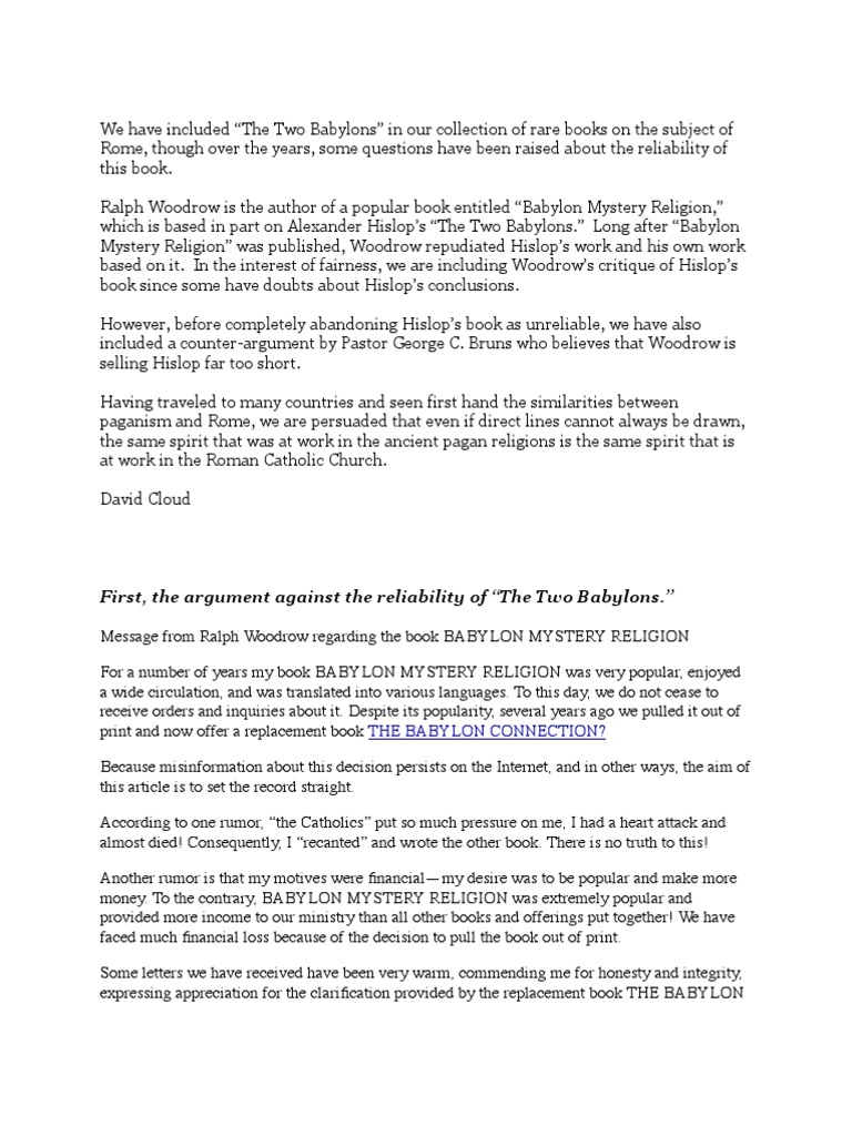 Arguments For and Against The Two Babylons | PDF | Business