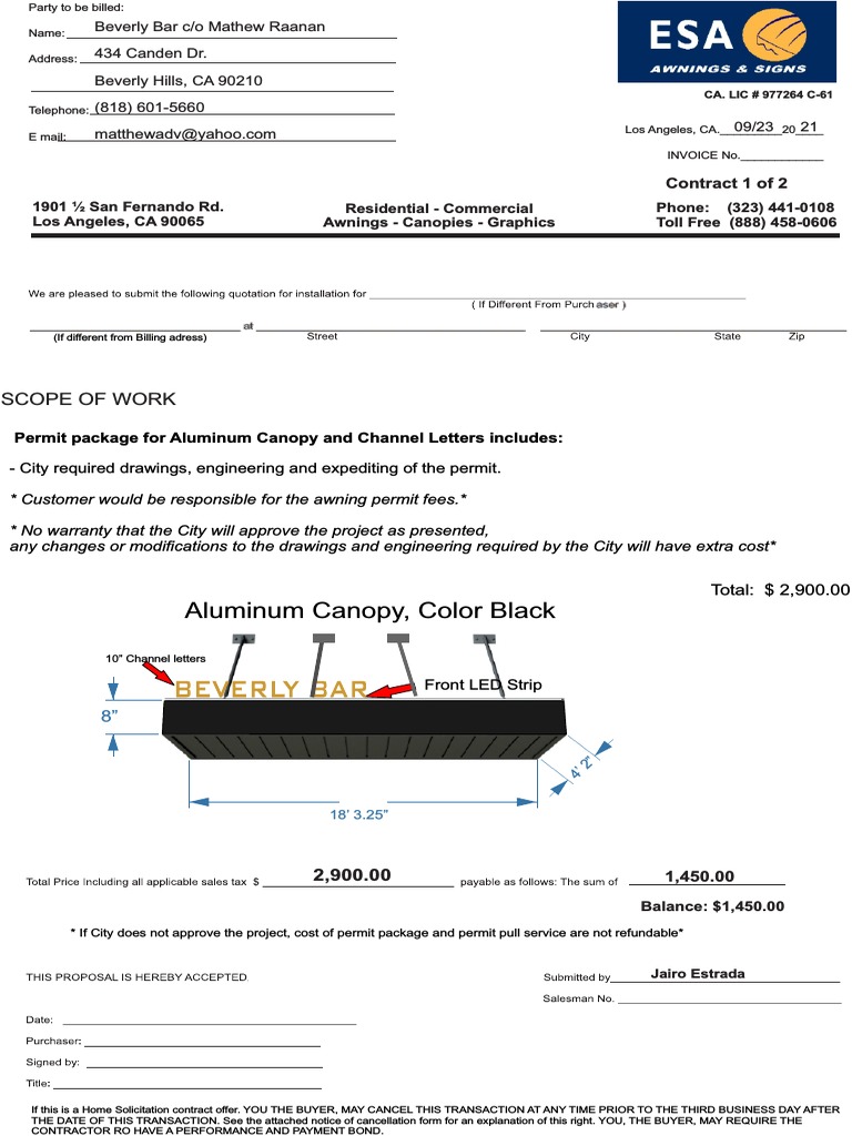 Invoice for Aluminum Canopy Permit Package | PDF | Service Industries ...
