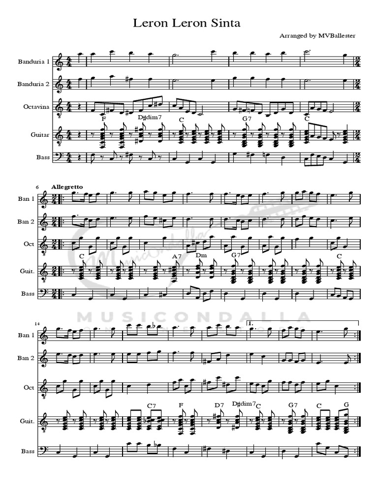 Leron Leron Sinta For RondallaScore and Parts PDF Handle Lutes