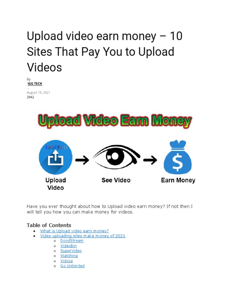 Upload Video Earn Money - 10 Sites That Pay You To Upload Videos | PDF