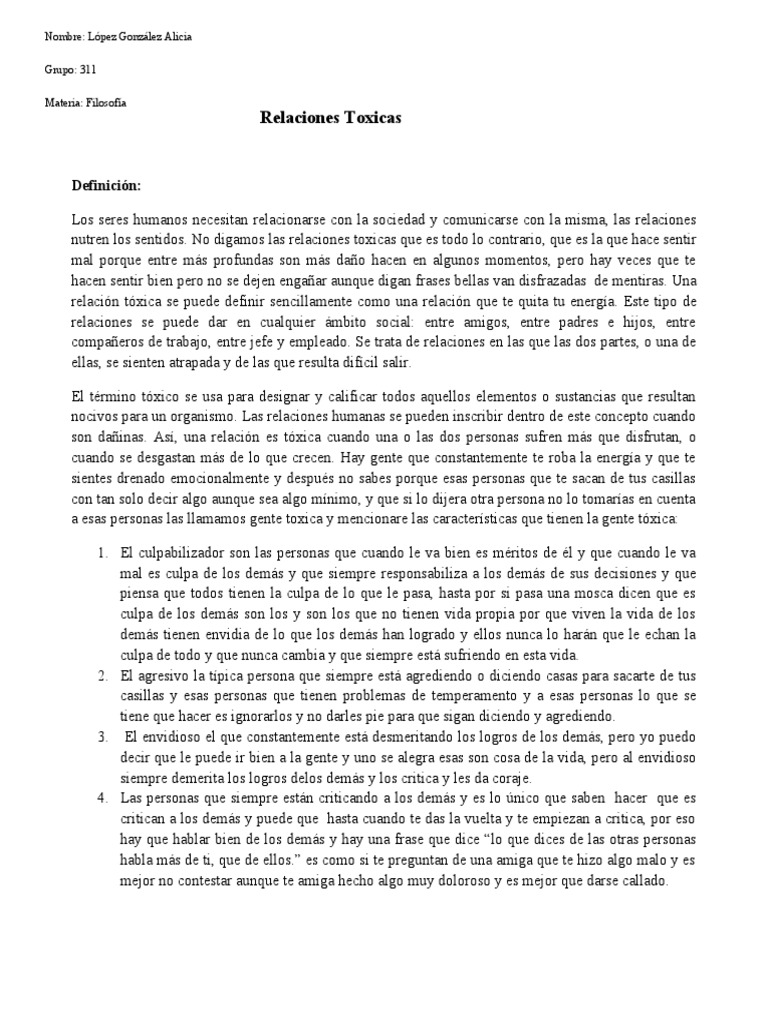 Características de Relaciones Tóxicas | PDF | Las emociones ...