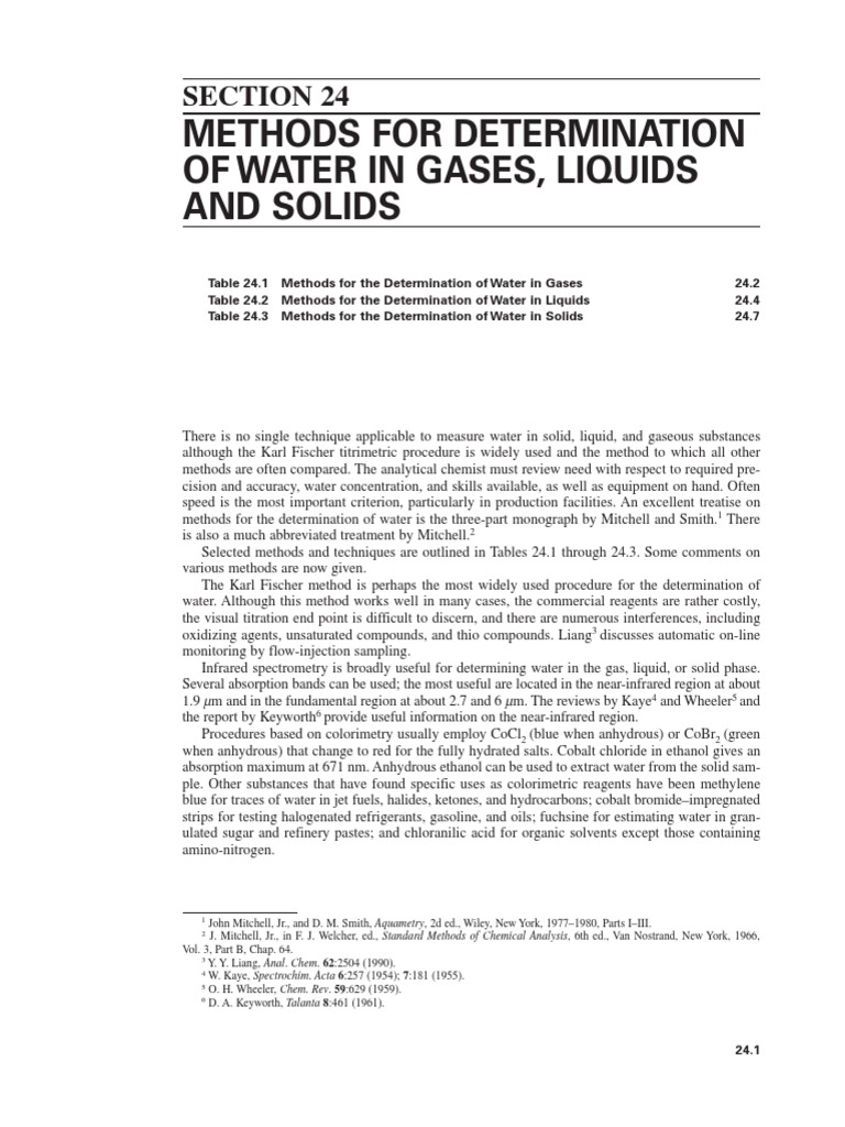 Karl Fischer Method of Water Determination PDF Water Chromatography