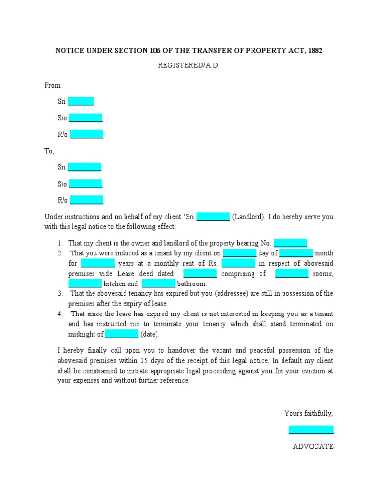 Notice to Vacate Under Section 106 TPA | PDF