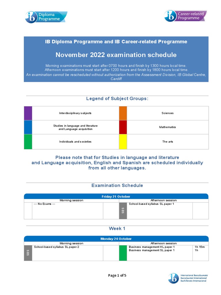 IB November 2022 Exam Schedule | PDF