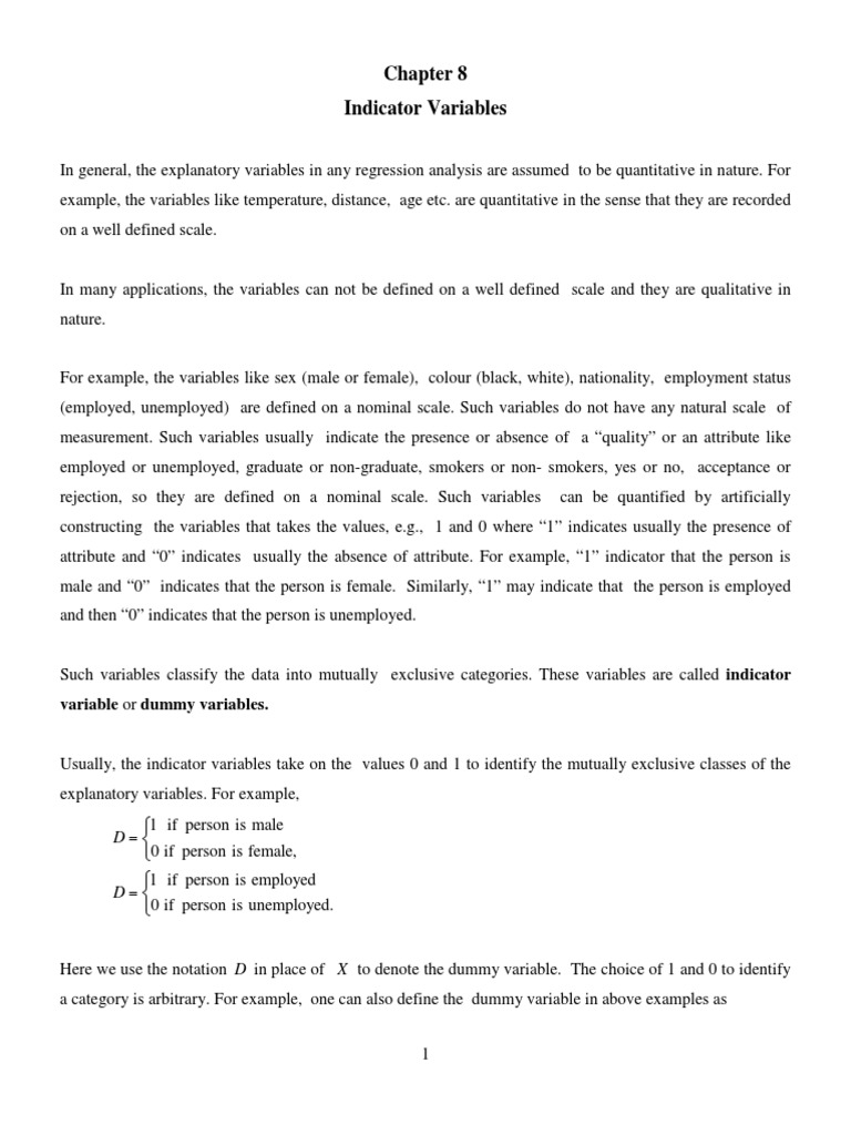 Indicator Variables Variable or Dummy Variables PDF Dummy Variable (Statistics) Linear