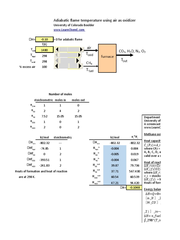 Adiabatic Flame Temperature Calculation | PDF | Quantity | Branches Of ...