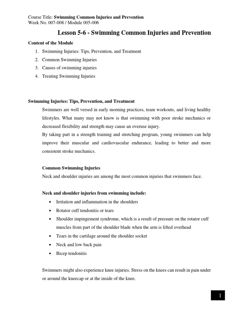 Preventing Common Swimming Injuries | PDF | Swimming (Sport) | Shoulder