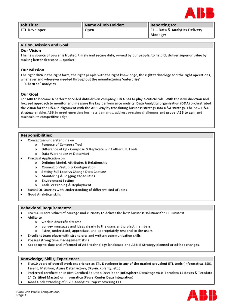 Etl Developer Profile Pdf Analytics Information Management