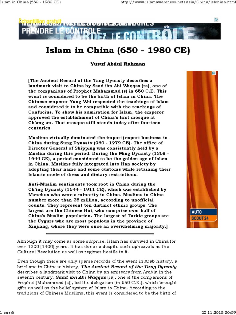 Islam in China (650 - 1980 CE) | PDF | China | World Politics