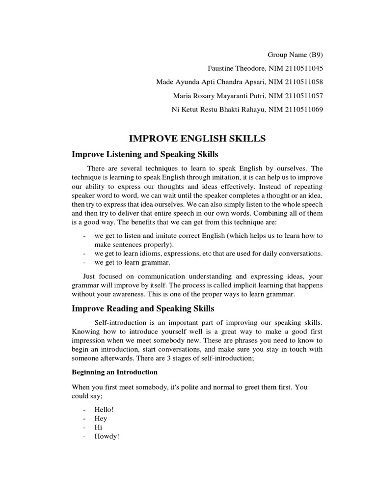 Techniques to Improve English Skills | PDF | English Language | Cognition