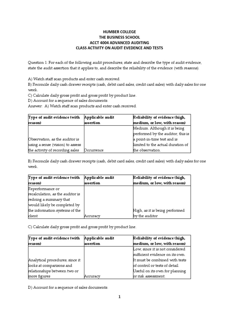 Class Activity On Audit Evidence | PDF | Audit | Business