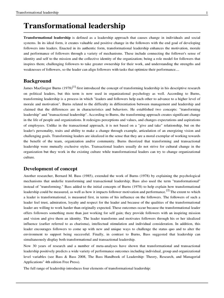 Transformational Leadership | PDF | Leadership | Transformational ...