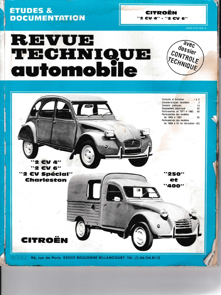 Restaurez Et Réparez Votre Citroën 2 Cv Pdf 2CV 01-Revue Tèchnique | PDF | Véhicules | Technologie des véhicules