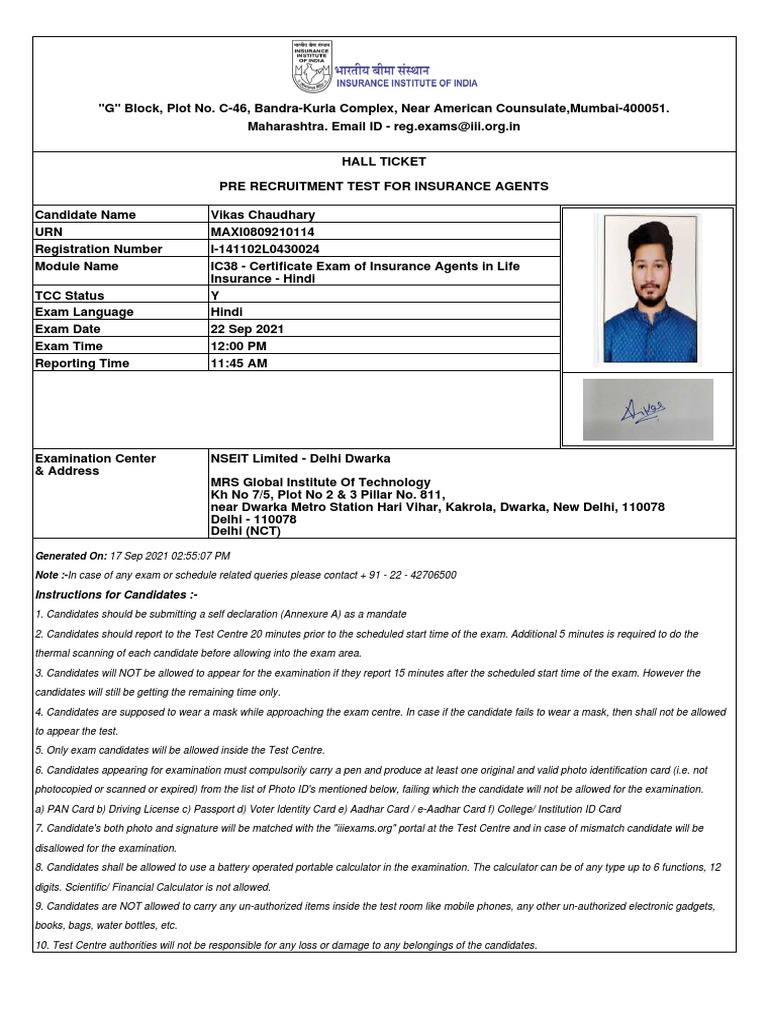 Instructions For Candidates | PDF | Identity Document | Government