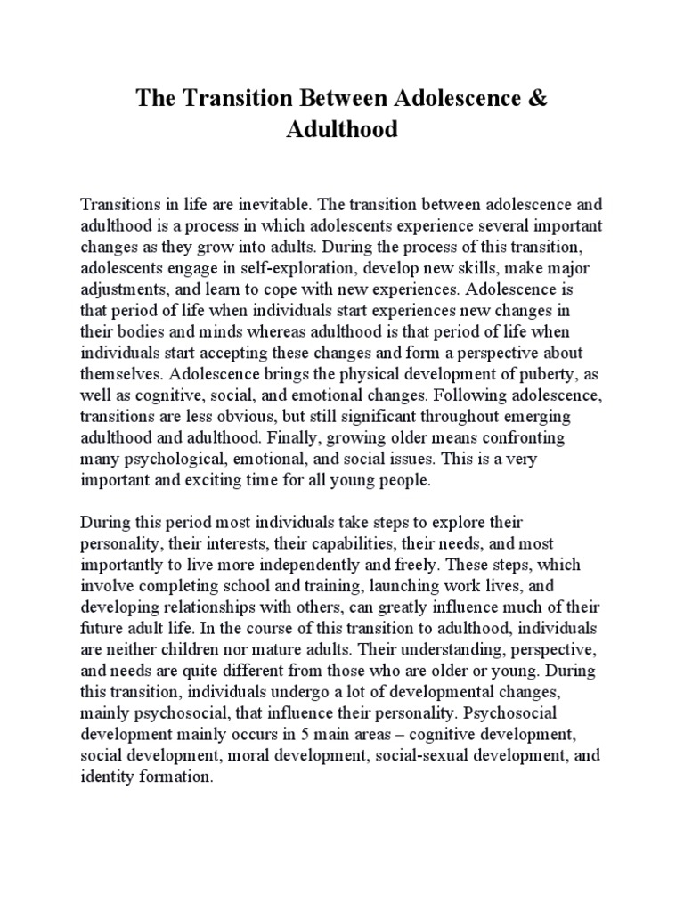 The Transition Between Adolescence & Adulthood | PDF | Adolescence ...