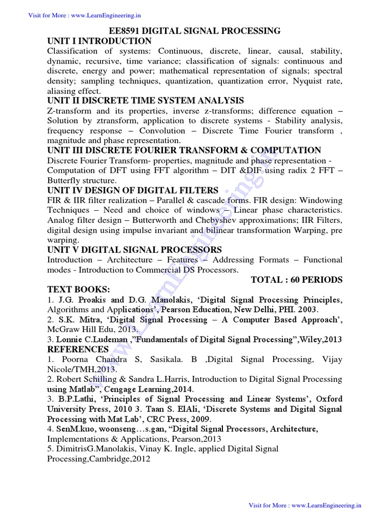 Ee8591Digital Signal Processing PDF Digital Signal Processing
