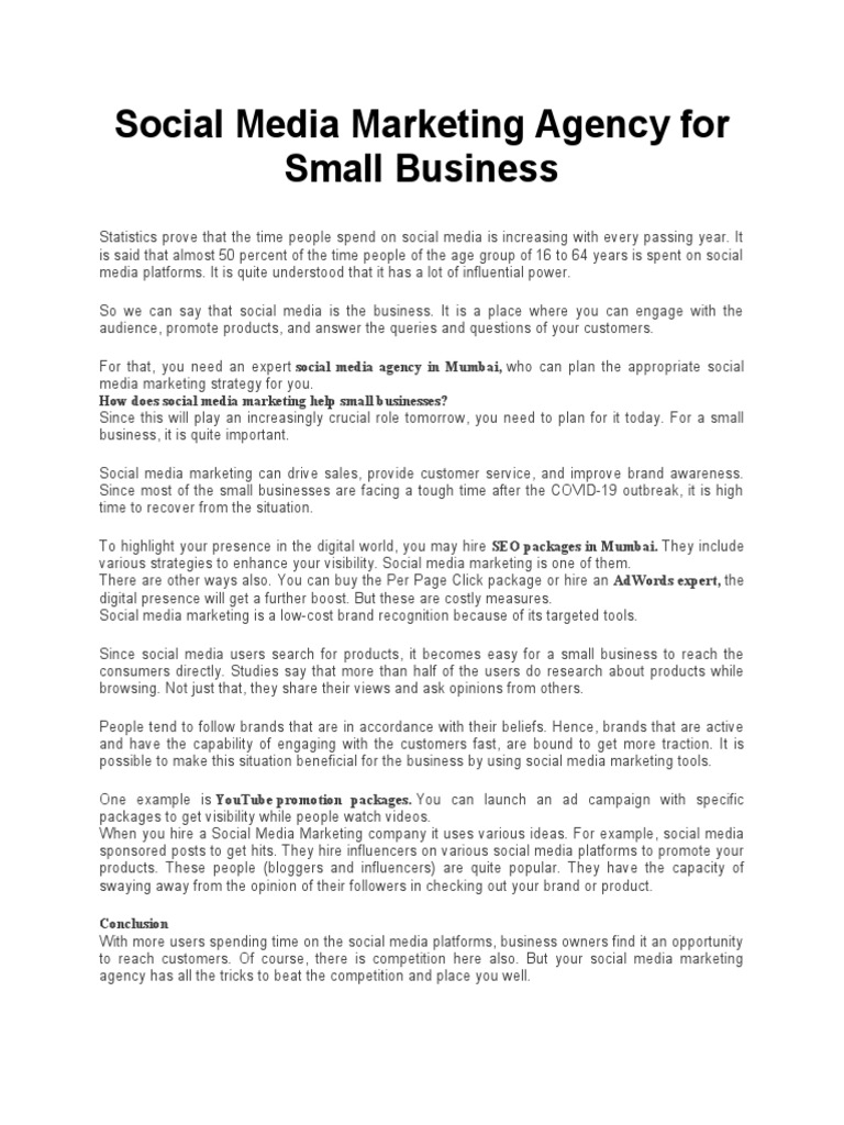 Social Media Marketing for Small Businesses | PDF | Social Media ...