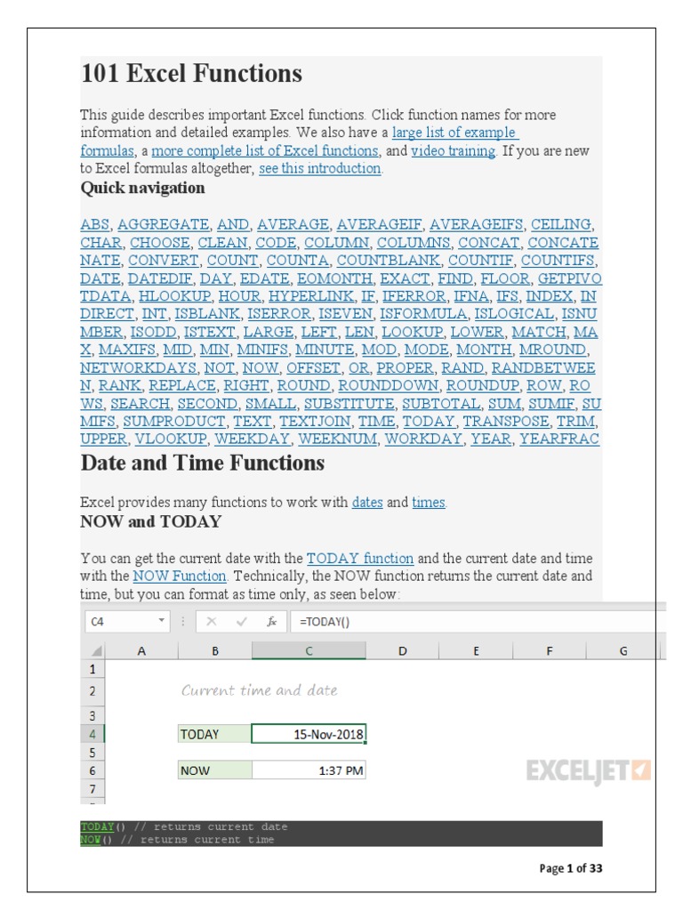 A Comprehensive Guide to Excel's Most Useful Functions | PDF | Workweek ...