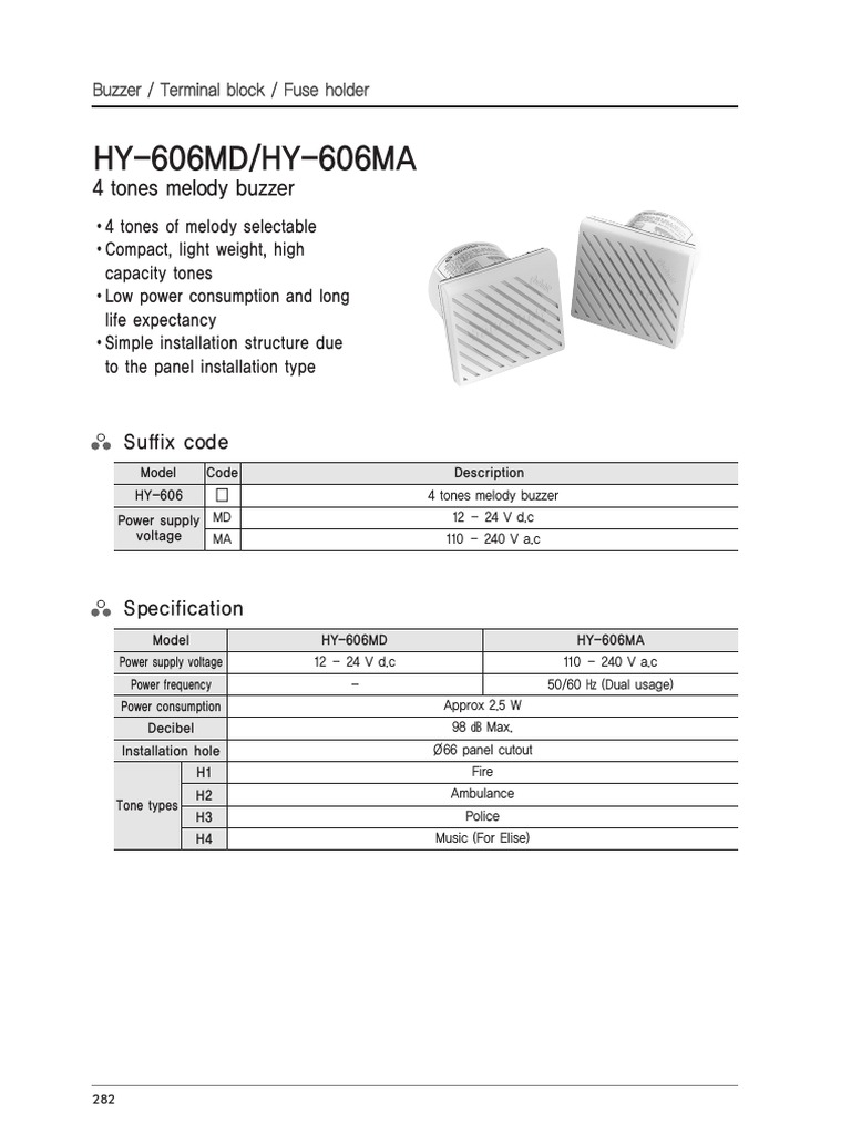 HY-606MD/HY-606MA: 4 Tones Melody Buzzer | PDF | Power Supply | Switch