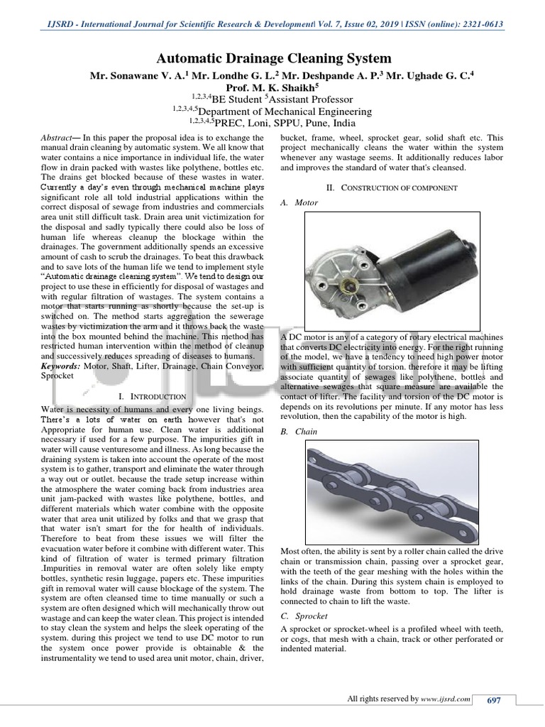 Automatic Drainage Cleaning System PDF Electric Motor Machines