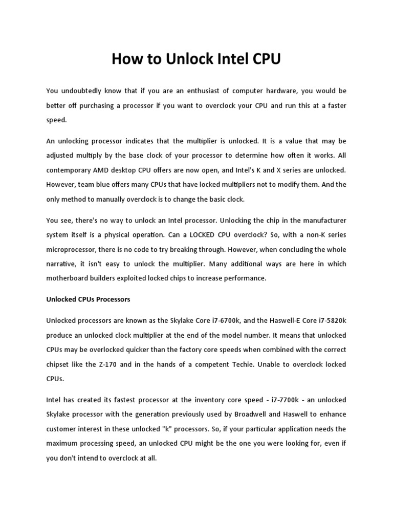 How To Unlock Intel CPU. | PDF | Microprocessor | Central Processing Unit