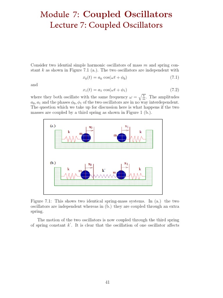 Module 7 Coupled Oscillators Lecture 7 Coupled Oscillators PDF