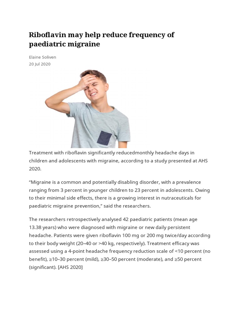 Riboflavin May Help Reduce Frequency of Paediatric Migraine Elaine