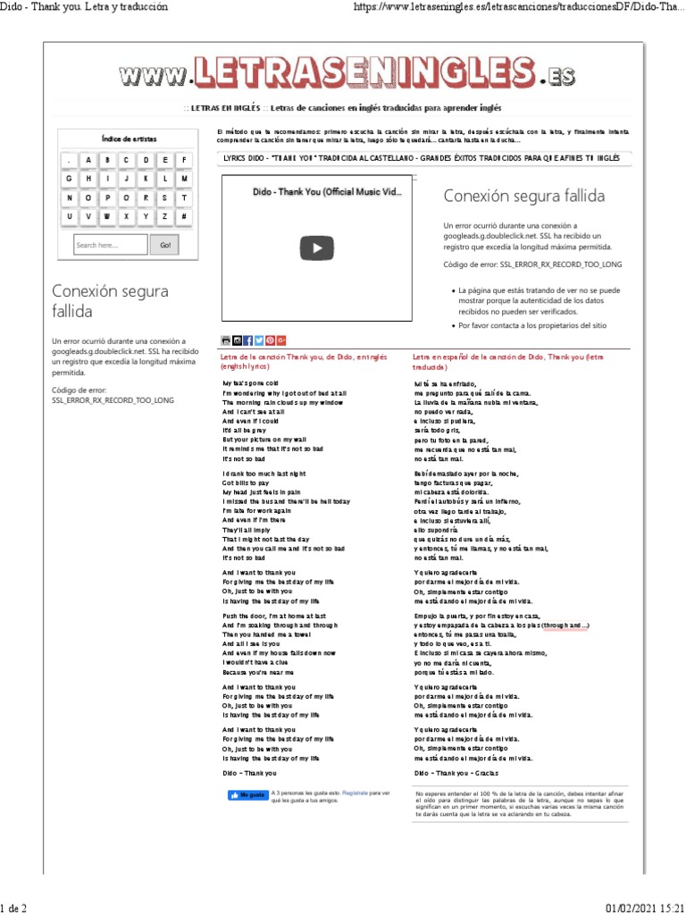 Dido - Thank You. Letra y Traducción | PDF