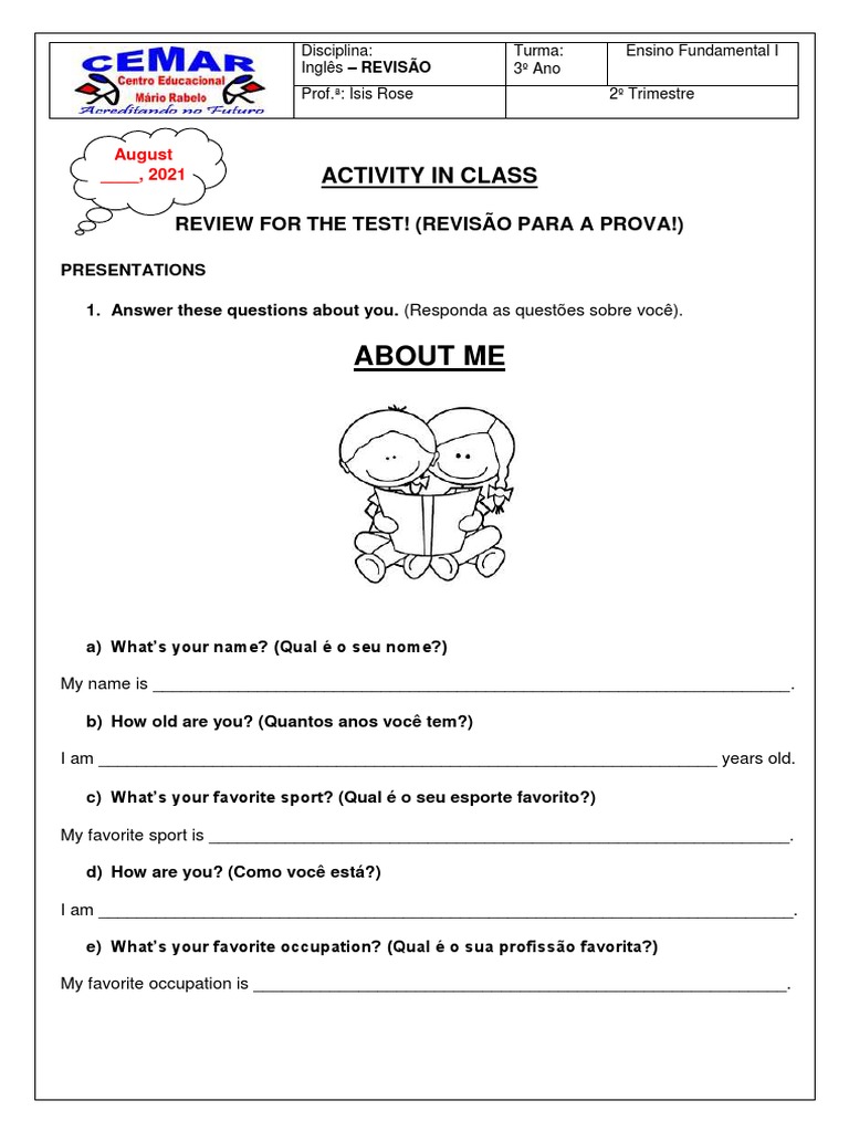 Atividades de Inglês 3º Ano Fundamental | PDF | Carreira e Crescimento ...