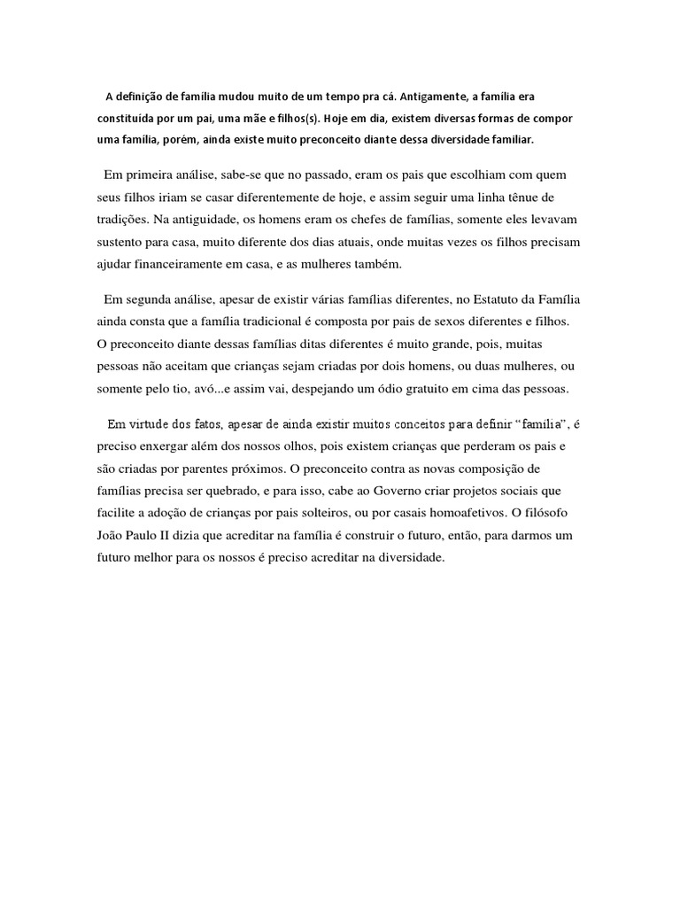 Redação Sobre A Família Tradicional | PDF