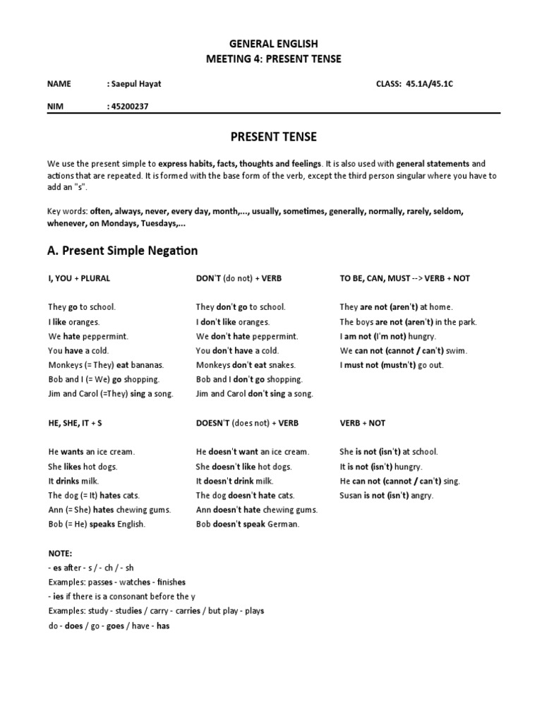 Present Tense Usage Guide | PDF | Verb | Grammatical Tense