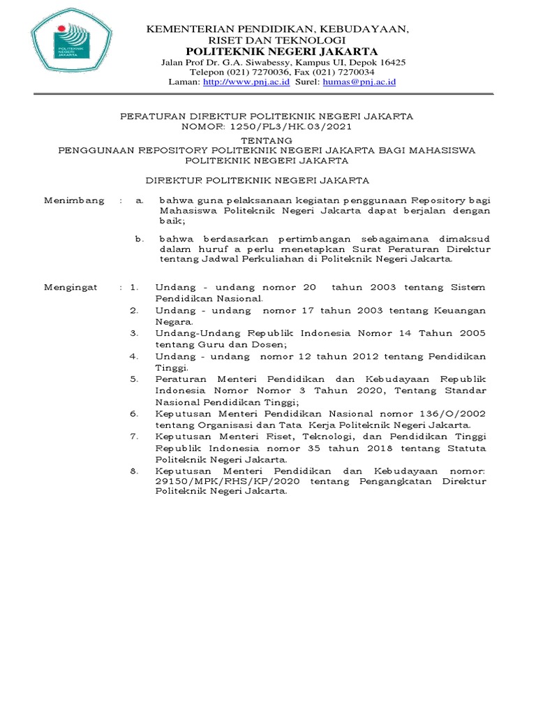 Peraturan Penggunaan Repository PNJ | PDF