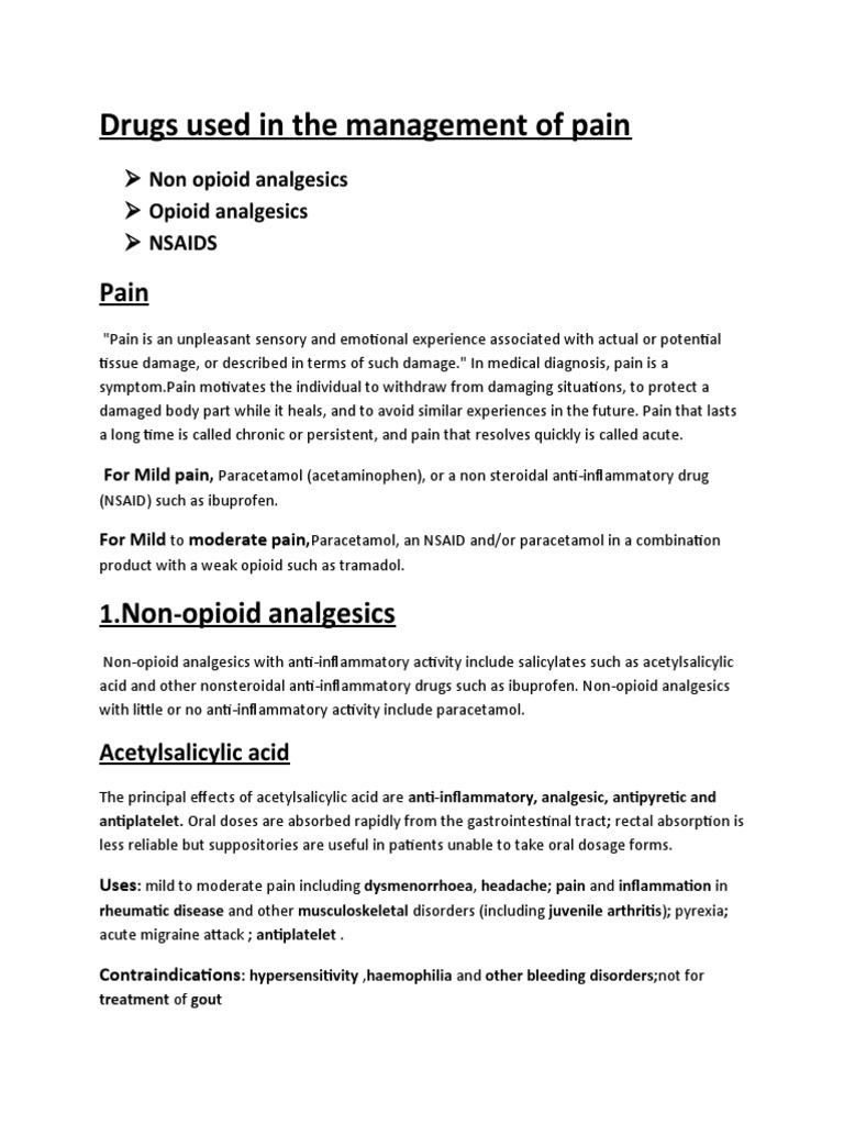 Drugs Used in The Management of Pain: Non Opioid Analgesics | PDF ...